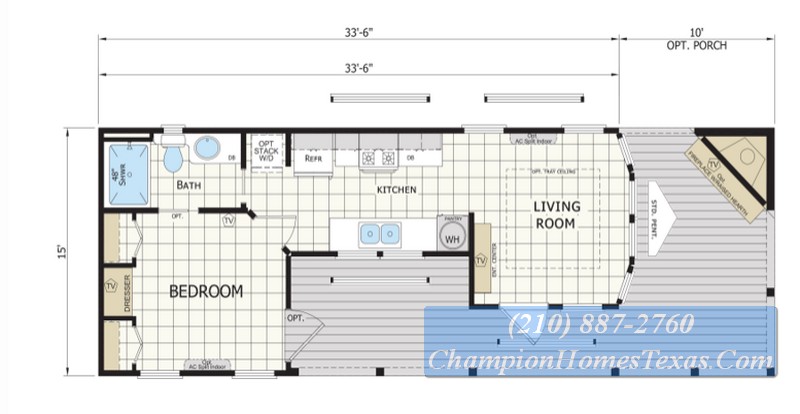 Champion 1 bed 1 bath Porch Model APH520 Tiny Home Floor Plan